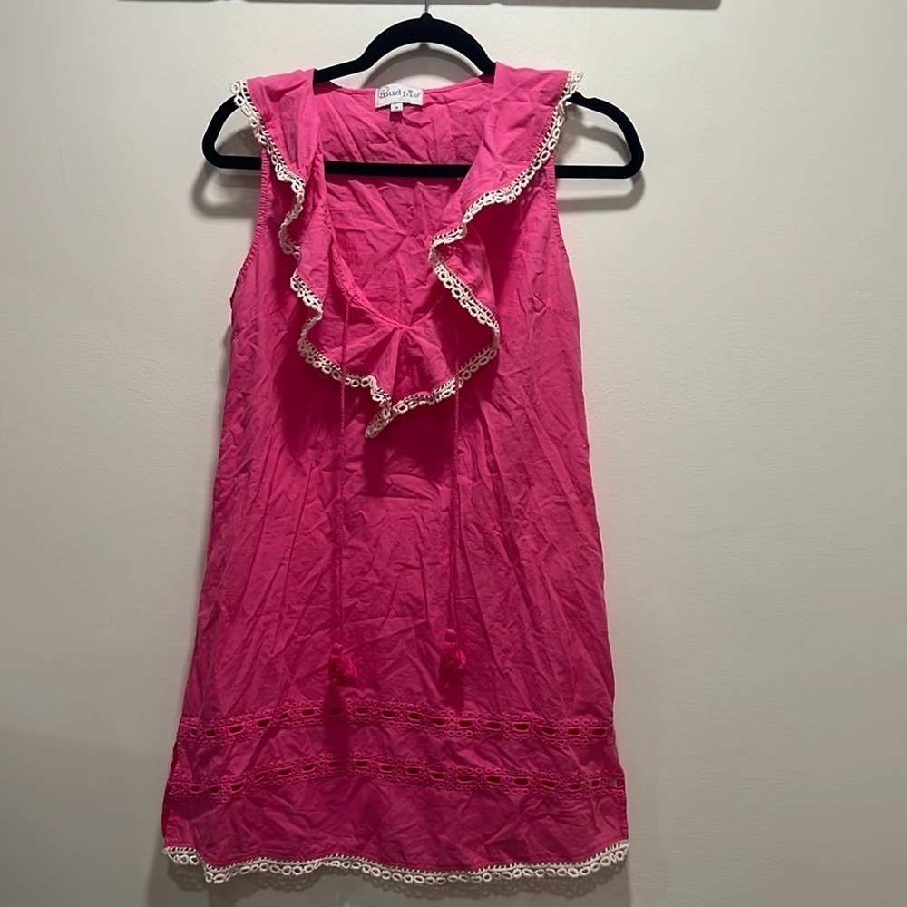 𝅺MUD Pie Clover Eyelet Embroidered Ruffle Cover Up Pink size XS